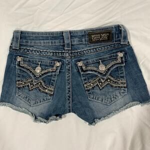 Miss Me JE1053H2 VTG 36B Silver Embellished Denim Jean Shorts Size 26
